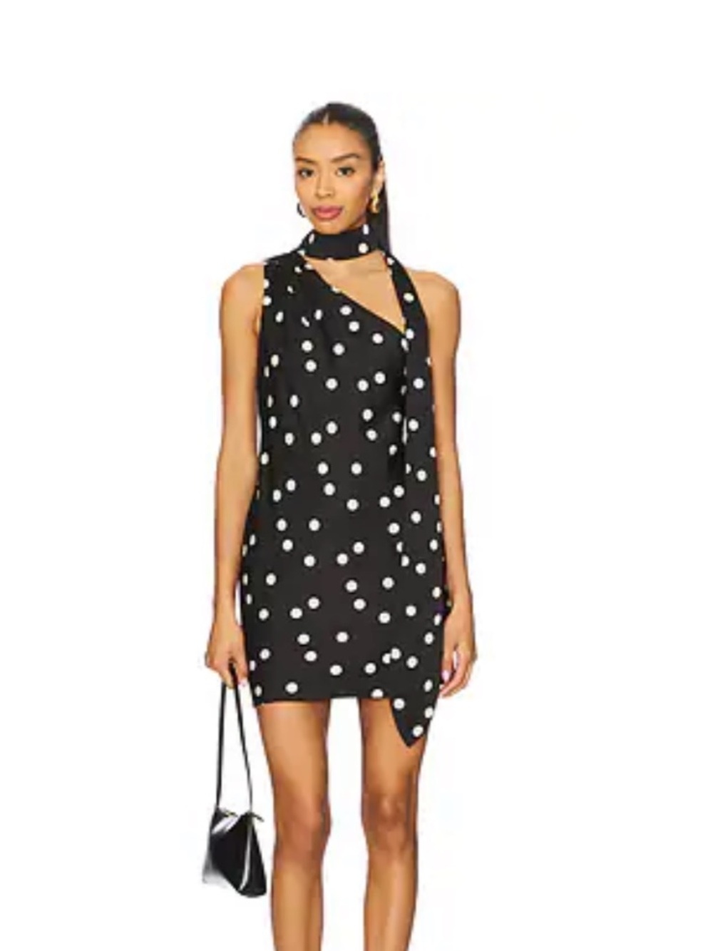 REVOLVE Black Polka Dot One-Shoulder Mini Dress